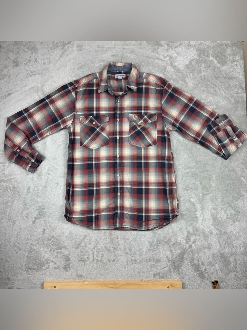 Carhartt relaxed fit lightweight snap-front long-sleeve plaid sz Medium men’s